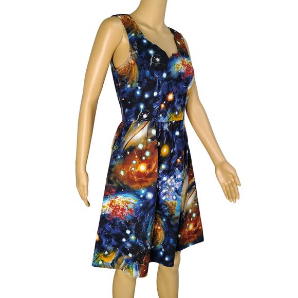 Blue ModCloth Fervour Dress Galaxy Fit & Flare Back Zipper Sleeveless Size Small - Picture 6 of 8